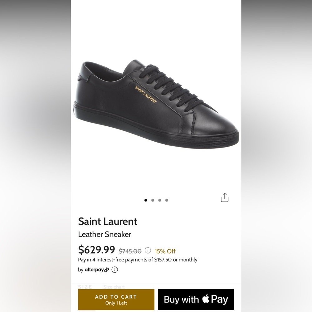 Saint Laurent Paris men’s sneaker great condition only worn once size 42 size 9